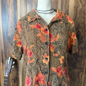 White Stag Orange and Brown Floral Button-Down Shirt
